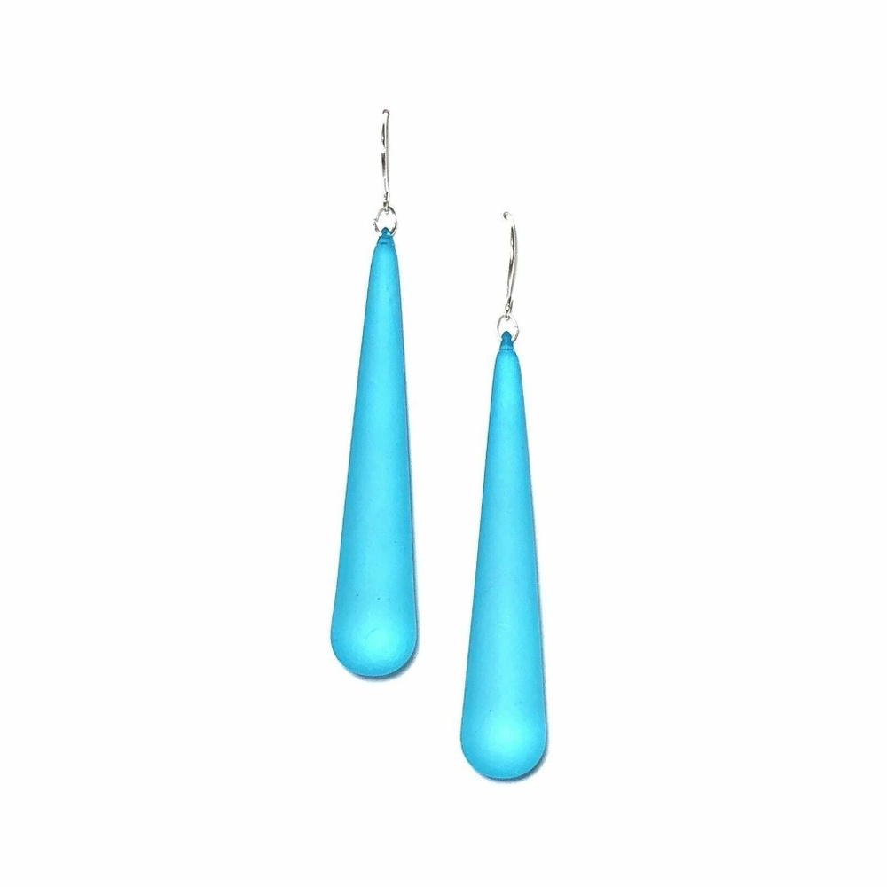 Aqua Long Teardrop Lucite Statement Earrings